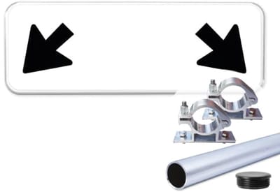 Bord pijl beneden links en rechts - Weerbestendig Aluminium - 40x15 cm - Bevestiging: Met paal 120 cm + paalbeugels + paaldop
