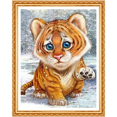 Mignon tigre diamant point couture artisanat bricolage motif Animal diamant broderie cadeau fait à la main 20X30CM gray