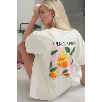 %100 Katoenen Overmaat Geprinte Ronde Hals Katoenen T-Shirt