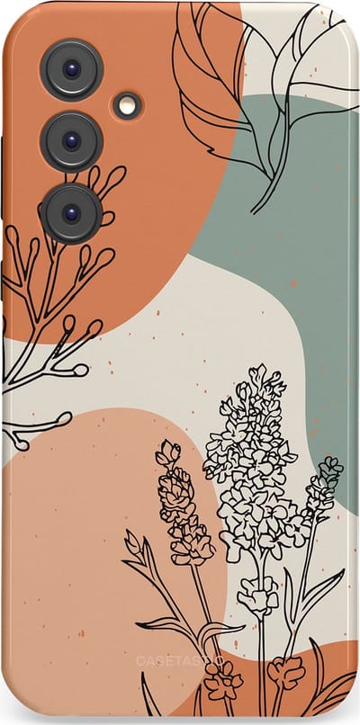 Casetastic hoesje geschikt voor Samsung Galaxy A35 - Dubbellaagse bescherming - Lijnenspel Natuur - Fashion Case - Zand Saliegroen Terracotta