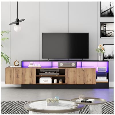 Meuble TV - MUVOE - Contemporain Cadre noir - Pour TV jusqu'à 70  - Rangement spacieux - Portes abattantes amorties noir