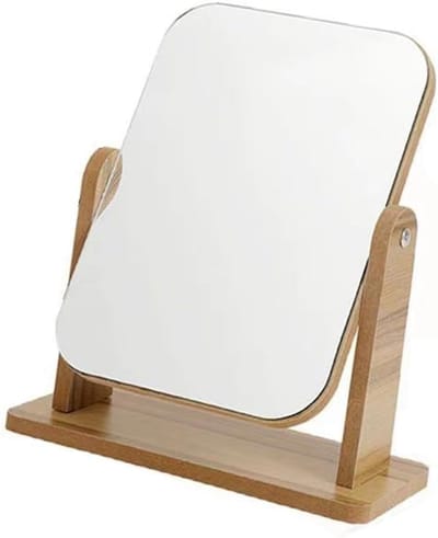 Kapspiegel met standaard - Draagbare bureauspiegel - Scheer- en make-upspiegel voor de badkamer - Houten make-upspiegel - Draaibaar