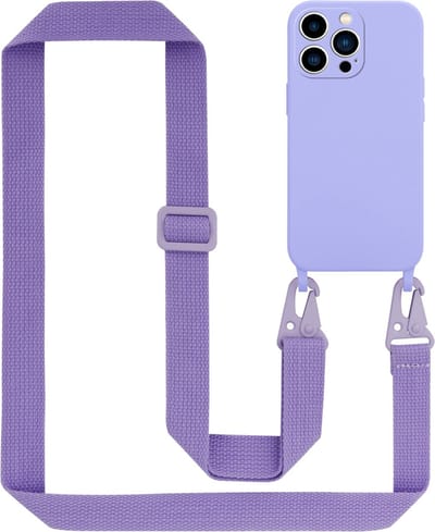 Cadorabo Mobiele telefoon ketting geschikt voor Apple iPhone 14 PRO in LIQUID LICHT PAARS - Silicone beschermhoes met lengte verstelbare koord riem