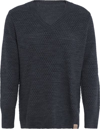 Knit Factory Ilse Gebreide V-hals Trui Gebreide Dames Trui - Grof gebreid - Trui dames winter - Pullover dames - lange mouw - Wintertrui - Damestrui - Boothals - Antraciet - 40/42