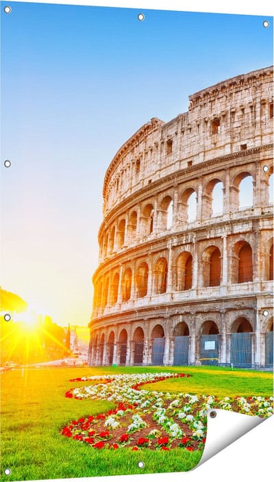 Gards Tuinposter Colosseum bij Zonsopgang in Rome, Itali� - 80x120 cm - Tuindoek - Tuindecoratie - Wanddecoratie buiten - Tuinschilderij