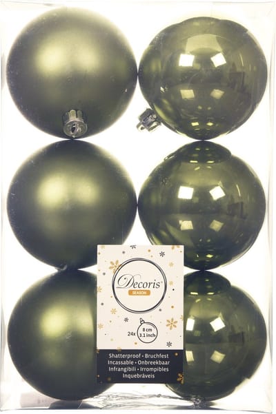 Decoris Kerstballen - 24x st - mosgroen - D8 cm - kunststof - mat/glans - kerstversiering