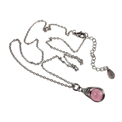 Cabelketting met Roze Kattenoogsteen Hanger, Ketting met Hanger Dames, RVS - Verstelbaar 45-50cm - Handgemaakt dood esde2