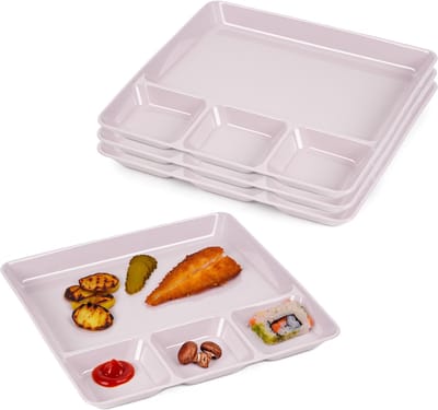 Plasticforte Vakjesborden - 4x stuks - roze - gourmetbord - 4-vaks - kunststof - 26 x 24 cm - fonduebord