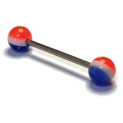Aramat Jewels | Piercings | Trendy Tongpiercing Acryl Gestreepte Balletjes - Wit | | |6mm | Staal | Volwassenen | Cadeautje