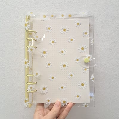 A5 transparante bloemen journal - agenda - planner - a journal boek - notitieboek - dotted papier - Geel - bullet journal - ring journal