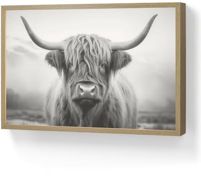 Wandlamp 60x40 cm - Oplaadbaar - Schotse hooglander - Dieren portret - Zwart - Wit - Dier - Wandlampen binnen woonkamer - Slaapkamer lamp - Decoratieve nachtlamp - Vloerlamp draadloos