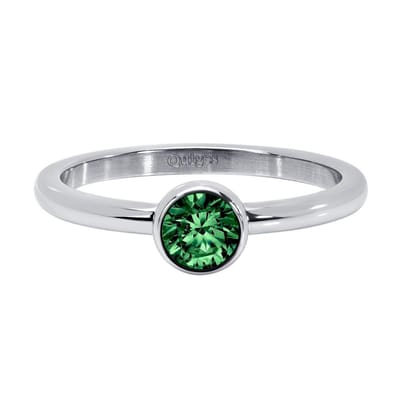 Quiges Stapelring Dames - Vulring - RVS Zilverkleurig met Zirkonia Groen - Maat 19 - Hoogte 2mm