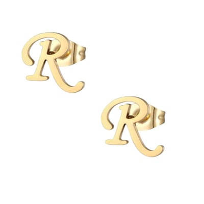 Aramat Jewels | Oorbellen | RVS Oorbellen Letter R – Goudkleurig – 10 mm | | | |10mm | Staal | Kinderen, Volwassenen | Verkleurd niet