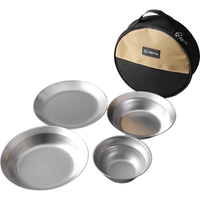 Camping Servies Sets Herbruikbare Roestvrijstalen Borden en Kommen voor Buiten Kamperen Wandelen 4pcs gray