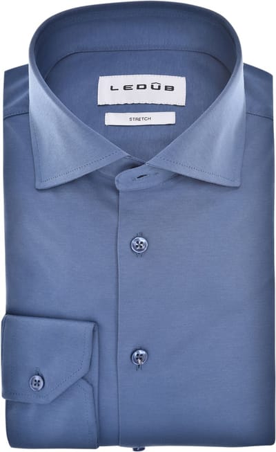 Ledub modern fit overhemd - jersey - middenblauw - Strijkvriendelijk - Boordmaat: 52