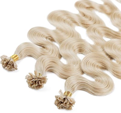 hair2heart Premium Extensions Echt haar Bondings Golvend - 25 strengen 1 g 60 cm 10/1 lichtblond as