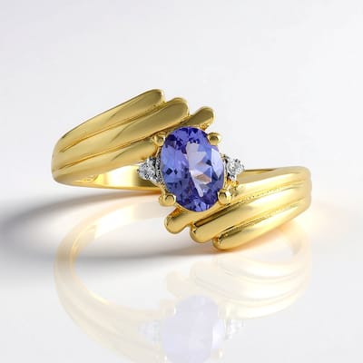 Cavill - Zilveren ring met 0,639 ct ovale Tanzaniet en witte Topaas - 925 Sterling zilver verguld - Unieke Edelsteen sieraden - Elegant design