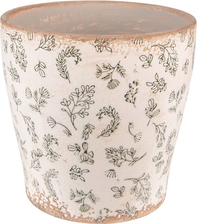 Keramiek Bloempot voor Binnen – Groen Bloemen – Rustieke Pot – Ø 17 cm – Bloemenmotief