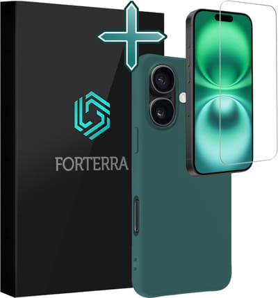 Hoesje Met Screenprotector - Geschikt voor Apple iPhone 16 - Sterk & Shockproof - Telefoon Hoes - Back Cover - Siliconen Case - Donkergroen