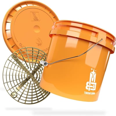 Wasemmer met deksel - Reinigingsset - Auto poetsen - Met vuilzeef - 13 Liter - Oranje