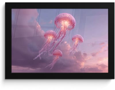 Poster in lijst - Fotolijst 30x20 cm - Posters - Kwallen - Roze - Wolken - Posterlijst zwart - Decoratie - Wanddecoratie woonkamer - Muurdecoratie slaapkamer