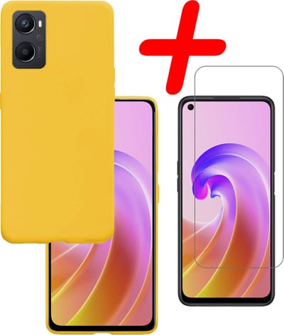 Hoesje Met Screenprotector - Geschikt voor OPPO A76 - Sterk & Shockproof - Back Cover - Siliconen Case - Telefoon Hoes - Geel