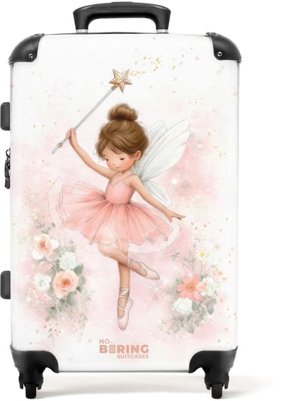 NoBoringSuitcases.com - Grote koffer - Fee in een balletjurk op spitzen - Kinderkoffer geschikt voor jongen en meisjes - Reiskoffer met 4 wielen - Trolley op wieltjes - Rolkoffer groot kinderen - 72 liter - Ruimbagage valies 20kg