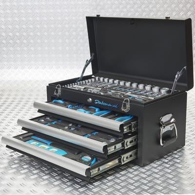 Datona® Gereedschapskist gevuld - 3-lades gereedschapskoffer - Gereedschapset met schroevendraaiers, doppen, ringsleutels en steeksleutels