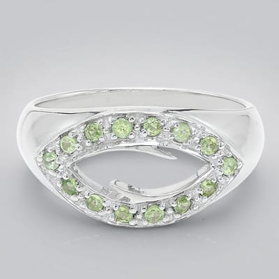 Cavill - Elegante Zilveren Ring - 925 Sterling Zilver - 14 Ronde Alexandrieten Totaal 0,2 ct - Maat 17 - Oogvormig Pavé Design - Groene Edelstenen