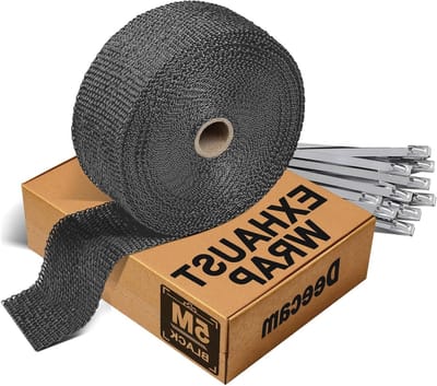 Zwarte Uitlaat Tape voor Warmtebescherming, 5m x 5cm Isolatie Tape met 10 Roestvrijstalen Kabelbinders voor Auto en Motor Uitlaat Systemen