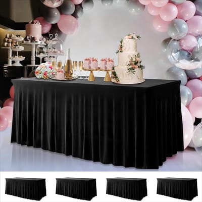 Tafelkleed Set - Tafelhoes Rechthoek - Feestelijke Decoratie - Elastisch Spandex Materiaal - 6 ft Set van 4 - Zwart