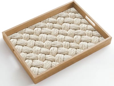Dienblad hout 50x35 cm - Schootdienblad - Touw - Gebreid - Beige - Borrelplank rechthoek - Plateau dienbladen