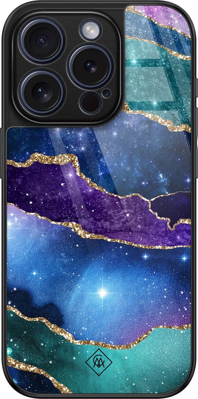 Casimoda® hoesje - Geschikt voor iPhone 15 Pro - Space Borders - Luxe Hard Case Zwart - Backcover telefoonhoesje - Multi