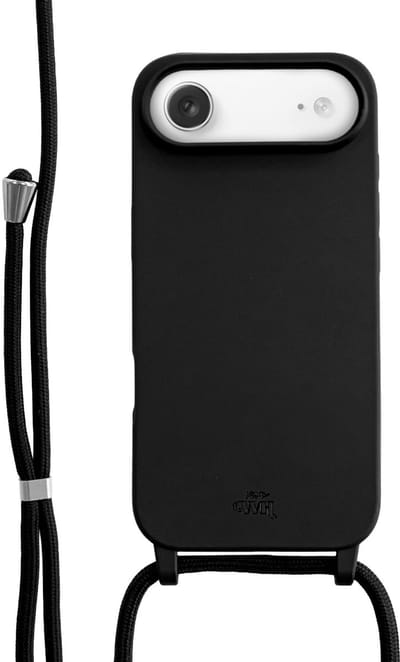 xoxo Wildhearts silicone case met koord - Telefoonhoesje geschikt voor iPhone 17 Air - Backcover met telefoonkoord - Hoesje met koord - telefoonketting - verstelbaar koord - Zwart