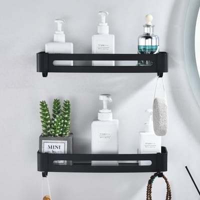 Dailygoods- Doucheplank Zonder Boren - Badkamerrek - Opbergplank - Zelfklevend - Duurzaam - Roestvrij Aluminium - 2 Niveaus - Wandrek