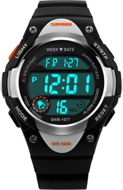 Kinderhorloge Chrono - Alarm – Digitaal Horloge – Zilver Look- Ø37mm - Giftbox