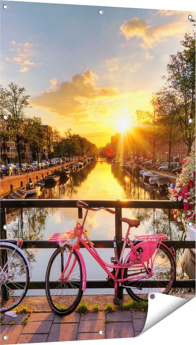 Gards Tuinposter Amsterdamse Brug met Zonsopgang - 80x120 cm - Tuindoek - Tuindecoratie - Wanddecoratie buiten - Tuinschilderij