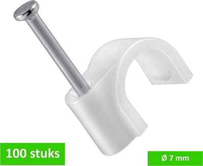 TQ4U kabelclip / spijkerclip rond - Kabel tot Ø 7 mm - Kunststof - Stalen nagel 19 mm - 100 stuks
