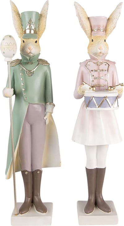 Clayre & Eef Beeld Konijn 11x10x43 / 11x10x43 cm Groen Roze Polyresin Woonaccessoires