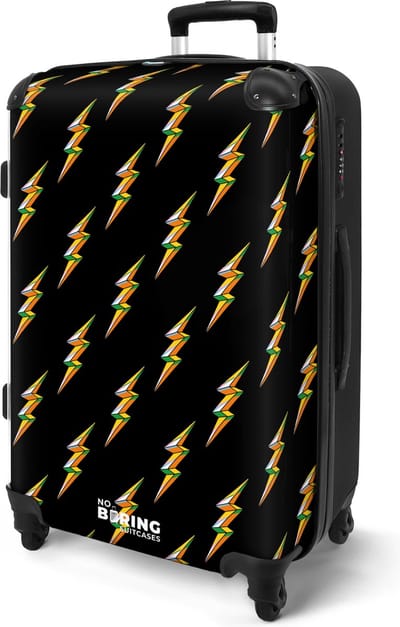 NoBoringSuitcases.com® - Koffer groot - Rolkoffer lichtgewicht - Zwart met kleurrijke bliksem - Reiskoffer met 4 wielen - Grote trolley XL - 20 kg bagage - Bagagekoffer met print - Reistrolley volwassenen - Reizen