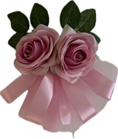 autodeco.nl LINA ROZE Handvatten Decoratie 4 stuks - Trouwauto Versiering - Roze Rozen met Linten en Tule - Bloemen voor op de Handvatten - Versiering Handvat Auto - Autoversiering voor Volgauto's
