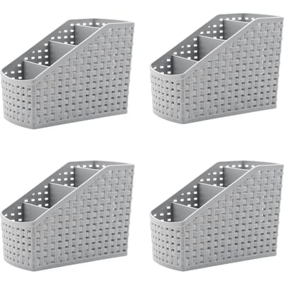 Set van 4 manden Organisatoren voor op het bureau Multifunctioneel Grote grijs-kosmetische opbergers, lade-accessoires, pennenhouder, badkamercompartimenten, plastic rotan dozen, werkplekorganisatie