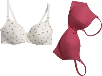 Vertbaudet Set - 2 beha's borstvoeding - beugelloze - wit - roze - biologisch katoen