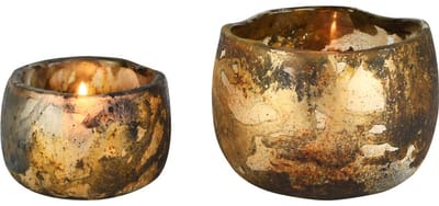 Dekoratief | Set 2 theelichthouders 'Rustic Rush', glas, 12x12x9cm | A258178
