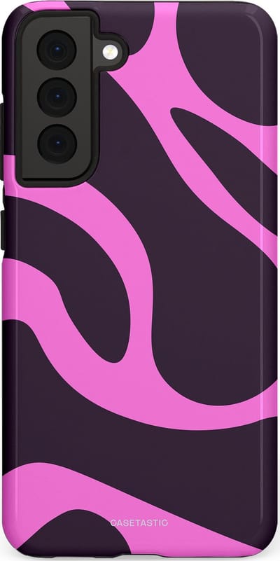 Casetastic hoesje geschikt voor Samsung Galaxy S21 FE 5G - Dubbellaagse bescherming - Roze Paarse Lavendel Abstractie - Fashion Case - Donkergrijs Roze