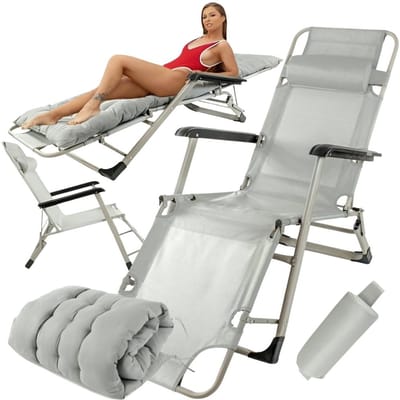 Ligbed tuin - grijs - 176x60x30 cm - weerbestendig