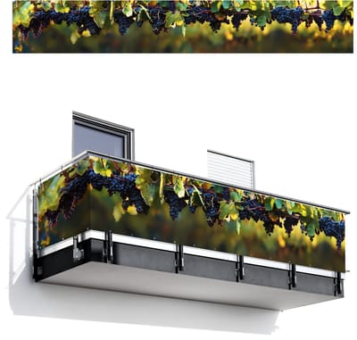 Balkonscherm 500x75 cm - Balkonposter Druiven - Wijn - Natuur - Groen - Balkon scherm decoratie - Balkonschermen - Balkondoek zonnescherm