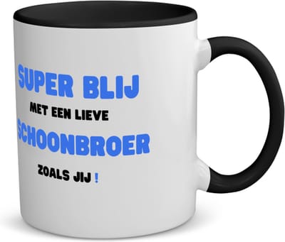 Akyol - super blij met een lieve schoonbroer zoals jij koffiemok - theemok - zwart - Broer - de liefste schoonbroer - verjaardag - cadeautje voor broer - broer artikelen - kado - geschenk - 350 ML inhoud
