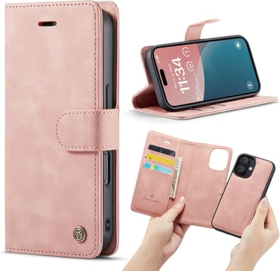 Casemania Hoesje Geschikt voor Apple iPhone 16 - Pale Pink - 2 in 1 Magnetic Book Case