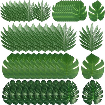 SnelShoppen - 100 Stuks Kunstmatige Tropische Palmbladeren | Vijf Maten Monstera Bladeren en Palmbladeren voor Jungle, Safari, Strand, Hawaïaanse Brui